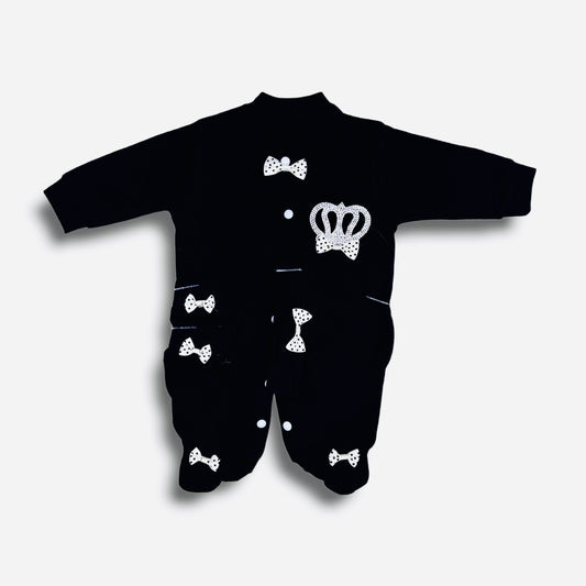 Black Crown Romper Cap & Mitten Set