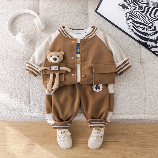 Brown Varsity Jacket Set